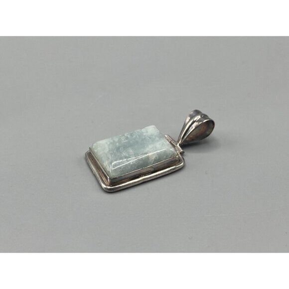 Sterling Silver Pendant Rectangle Aqua Stone 925 Jewelry - Picture 3 of 8